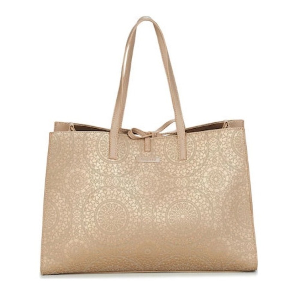 Desigual Bronze Leather Metallic Laser Cut Mandala Tote Bag W/ Pouch Gold